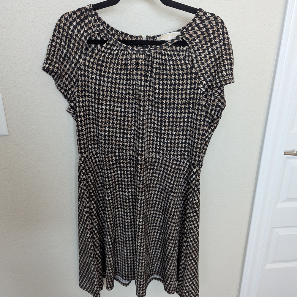 Michael Kors Black and Tan Houndstooth Dress
